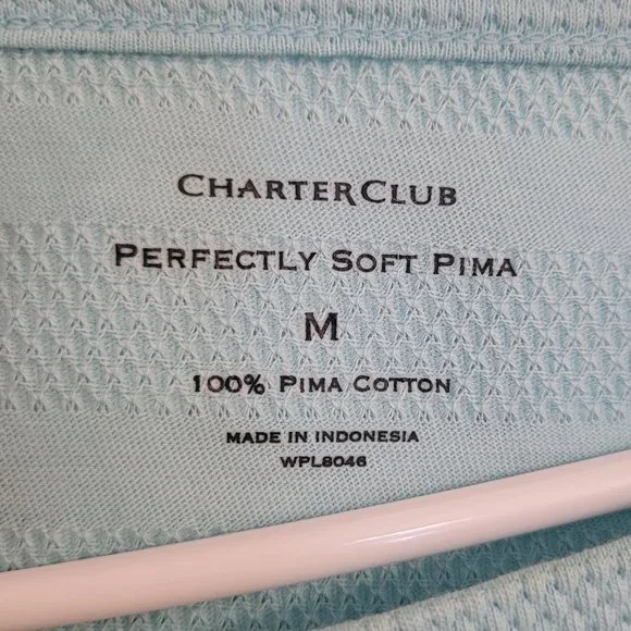 Charter Club Women's Cotton Texture Striped Elbow Sleeve Top Aqua Medium - Picture 7 of 7